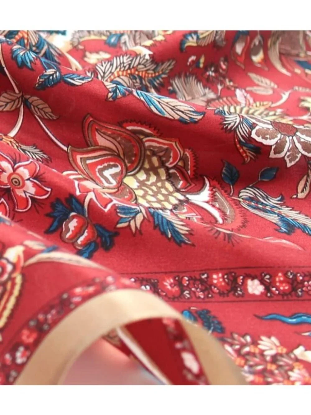 Women's Garnet Mulberry Square Scarf for Hair Digital Printed Headscarf Silk
